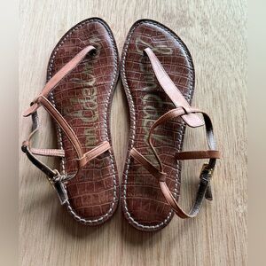 Sam‎ Edelman GIGI Thong Leather Flat  Sandal Sz 9 1/2 Adjustable Brown